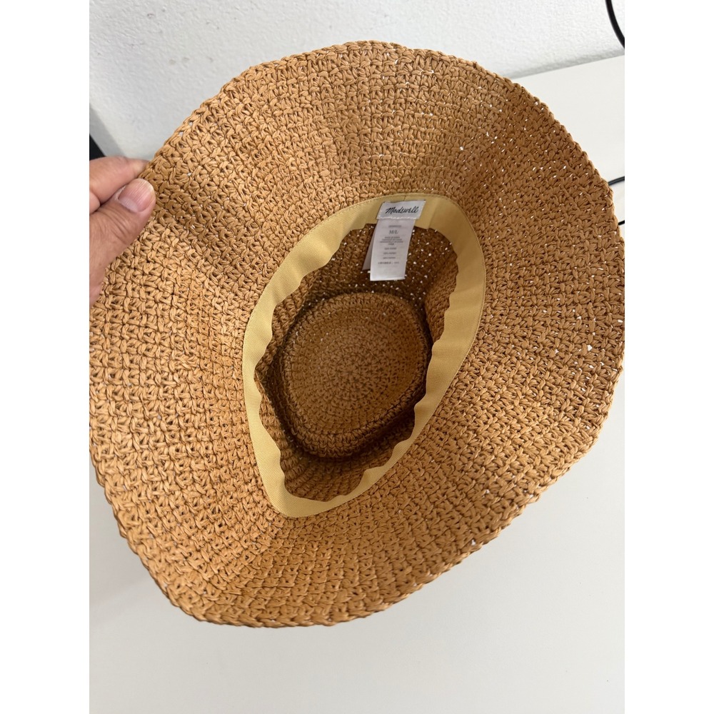 Madewell Packable Straw Bucket Hat Tan Brown Crochet Paper Sun Hat M/L - Picture 5 of 7
